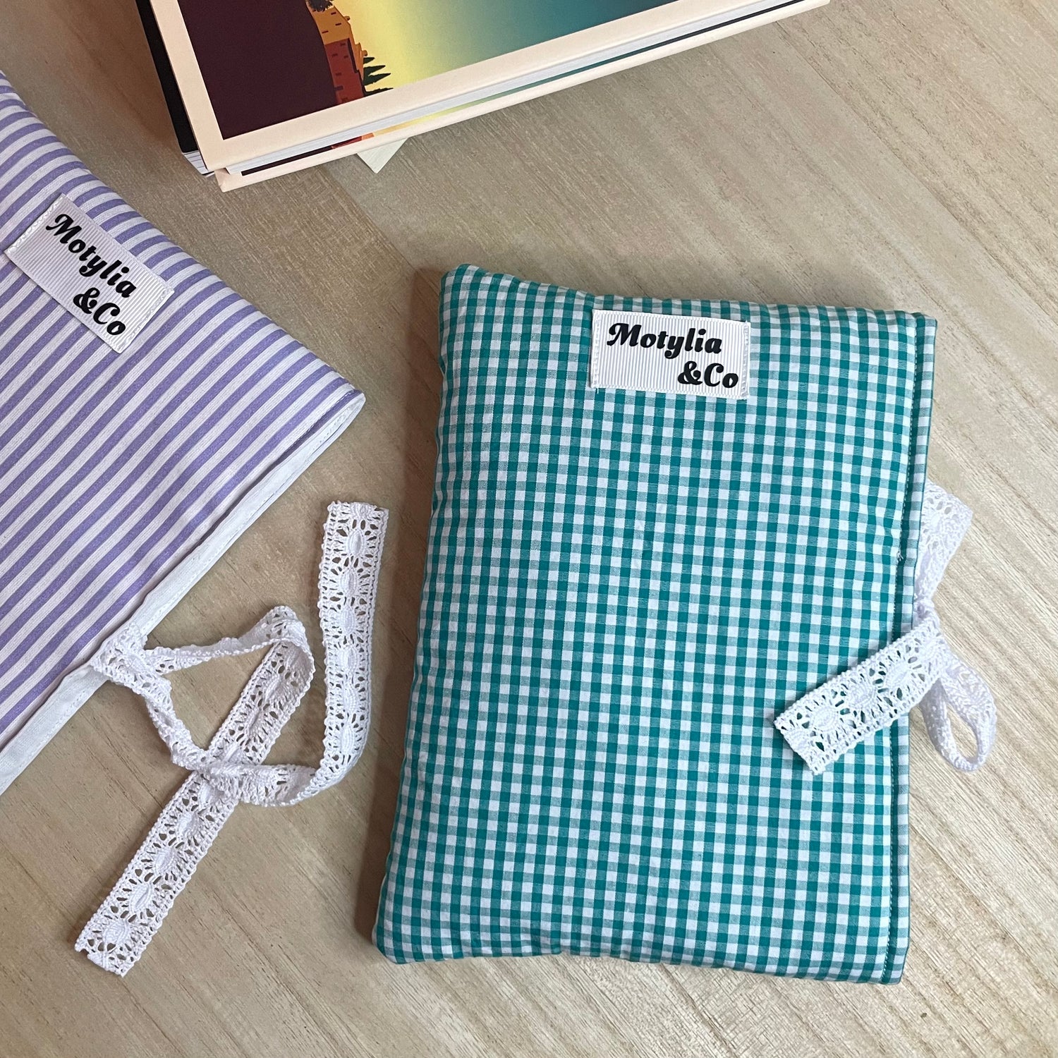 Pochette à livre - Vichy vert