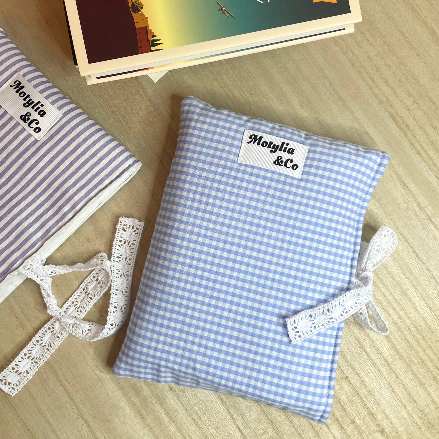 Pochette à livre - Vichy bleu